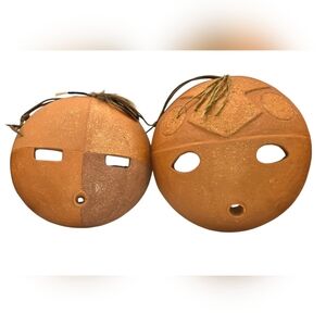 Vintage Pair Round Clay Pottery Crafted Masks by Fabiola Wall Decor Velarde NM